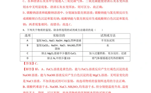 2018年中考化学一轮复习&bull;《物质的检验、鉴别与除杂》真题练习（解析版）_初中化学_01.人教版初中化学_07.初中化学中考总复习_2018年中考化学一轮复习&bull;