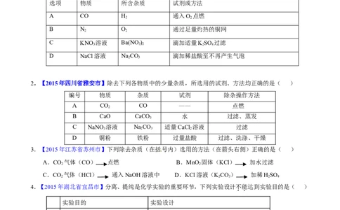 专题22混合物分离和提纯（测）-备战2017年中考化学二轮复习讲练测（原卷版）_初中化学_01.人教版初中化学_07.初中化学中考总复习