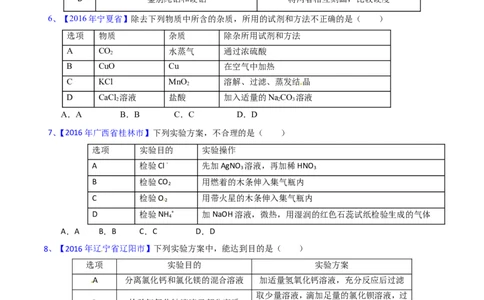 专题22混合物分离和提纯（测）-备战2017年中考化学二轮复习讲练测（原卷版）_初中化学_01.人教版初中化学_07.初中化学中考总复习