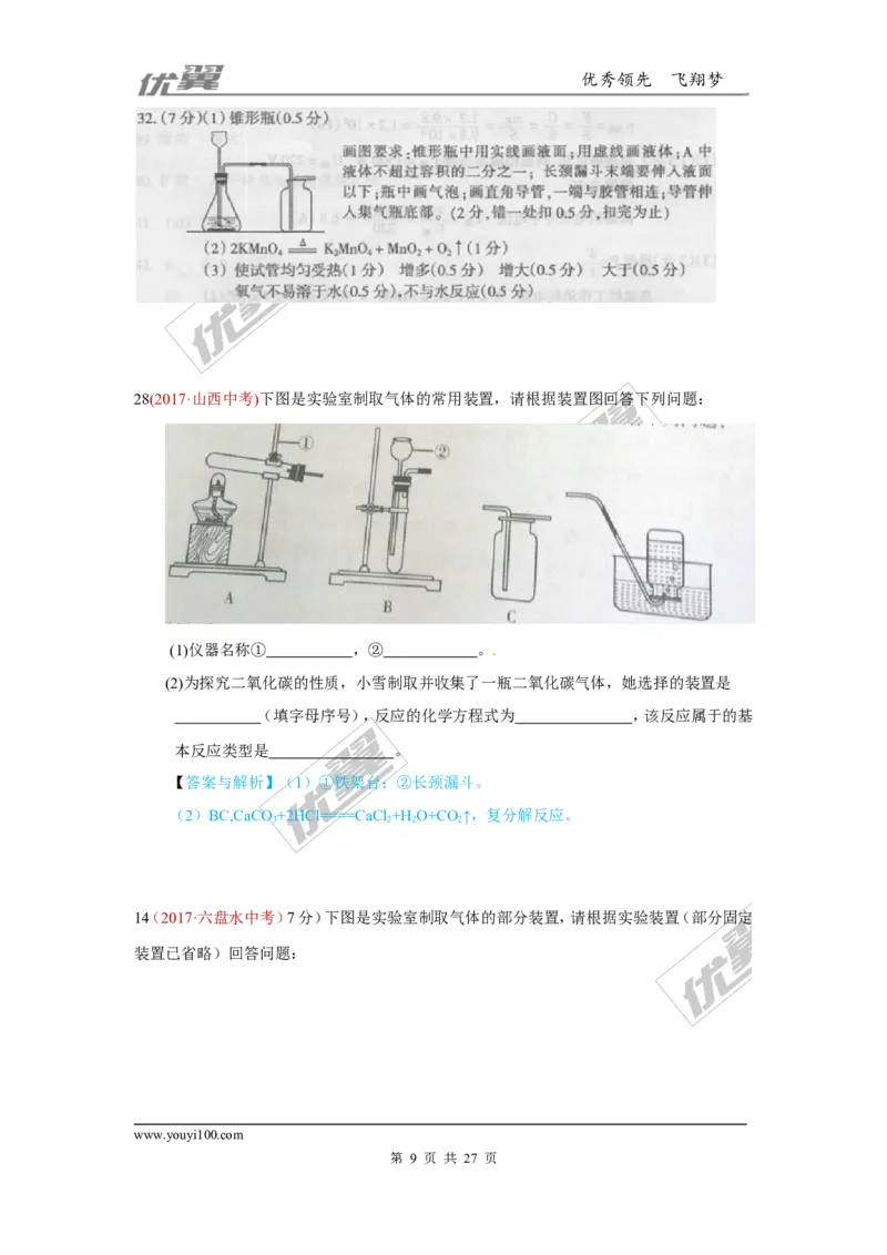 25.气体制取_初中化学_01.人教版初中化学_01.初中化学课件PPT--教案--试题_初中化学全套(课件--教案--配套)_18年初中化学9年级上_18秋九化上(RJ)--7.复习资料_4.真题汇编_2017真题汇编