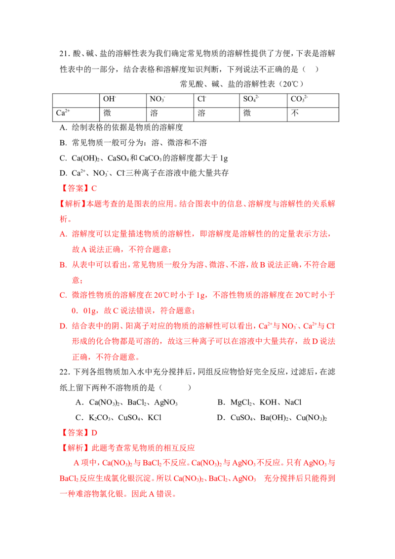 2018年中考化学一轮复习&bull;《盐和复分解反应》真题练习（解析版）_初中化学_01.人教版初中化学_07.初中化学中考总复习_2018年中考化学一轮复习&bull;