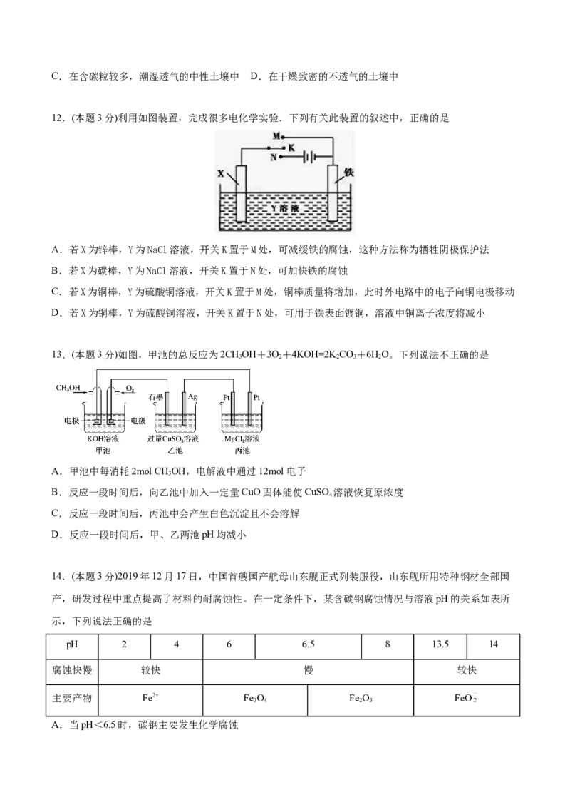 第29讲第四章《化学反应与电能》单元测试（培优提升）（学生版）-（人教2019选择性必修1）_高化_595801221724高中化学新人教版选择性必修一二三电子版教案PPT课件高中试卷_讲义