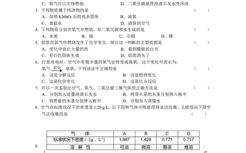 九年级化学《第二单元_我们周围的空气》单元测试题_初中化学_01.人教版初中化学_01.初中化学课件PPT--教案--试题_初中化学&mdash;课件&mdash;教案&mdash;试题-推荐_9年级上课件教案试题_第2单元