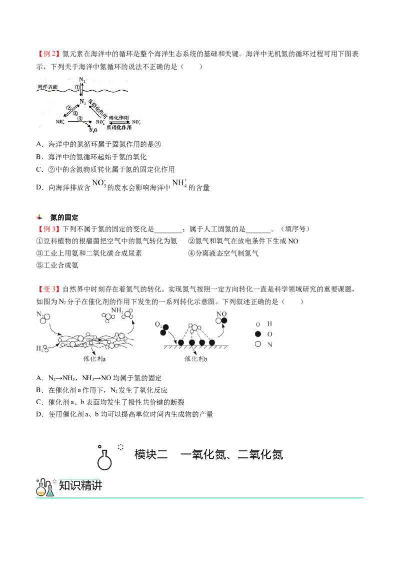 第03讲氮气、一氧化氮、二氧化氮（学生版）-精准提分2020-2021学年高一化学必修第二册同步培优（新教材人教版）_高化_2025春-人教版高中化学_02新版高中化学必修二
