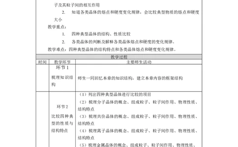 晶体结构与性质复习（第一课时）-教学设计_高化_2025春-人教版高中化学_04新版高中化学选择性必修2_02教案_第三章晶体结构与性质复习教学设计（2课时）