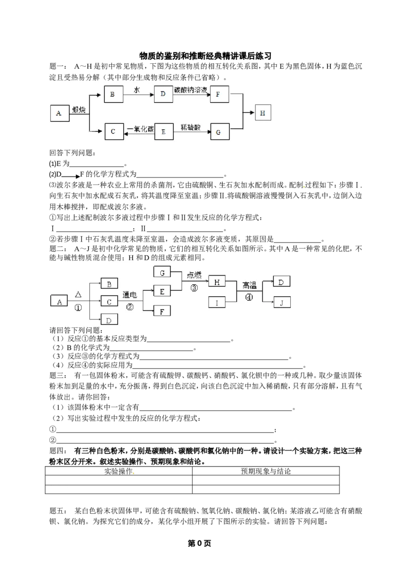 专题物质的鉴别和推断经典精讲课后练习及详解_初中化学_01.人教版初中化学_07.初中化学中考总复习_人教版化学中考专题复习