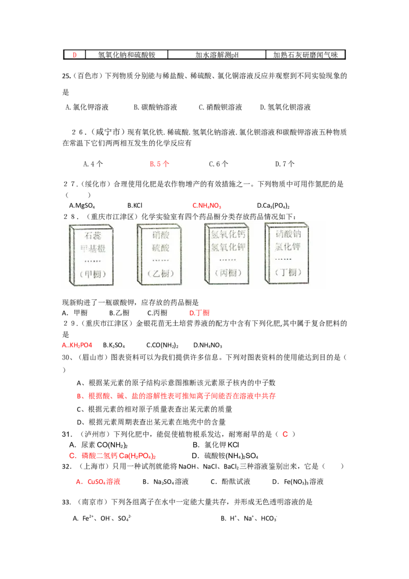 2007-2011五年全国各地中考化学试题分类汇编第十一单元盐化肥_初中化学_01.人教版初中化学_01.初中化学课件PPT--教案--试题_初中化学全套_化学试题