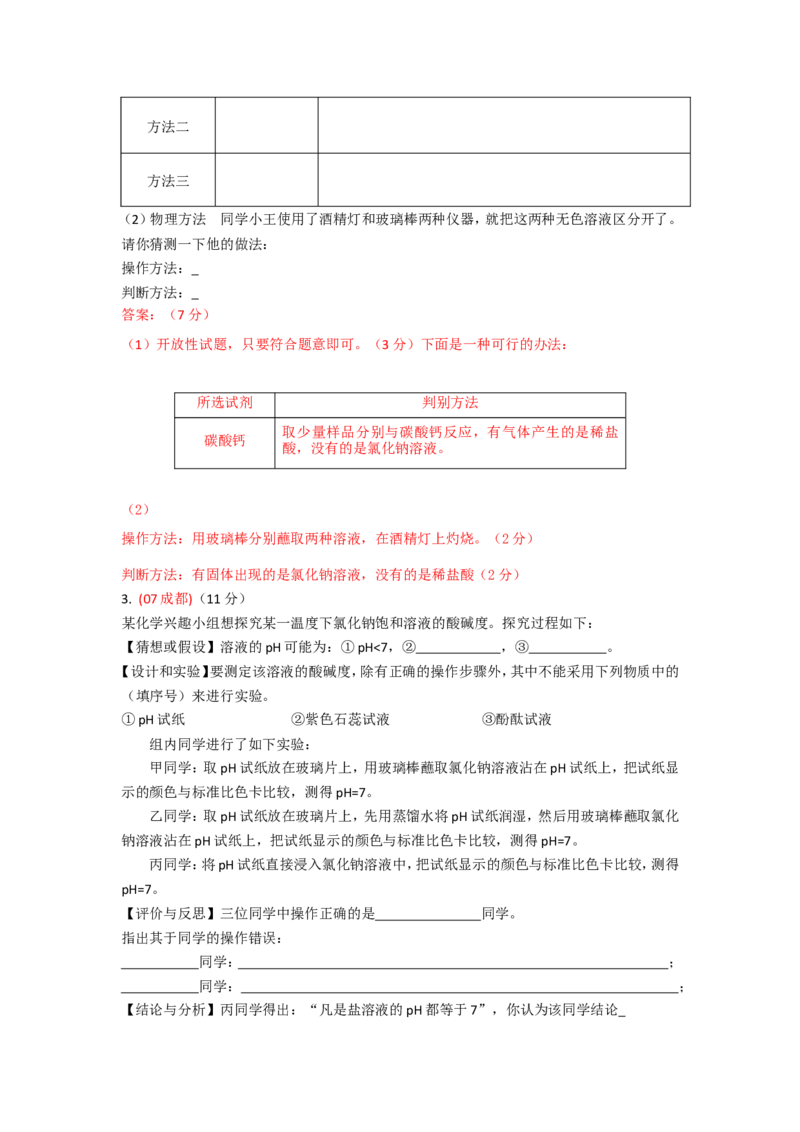 2007-2011五年全国各地中考化学试题分类汇编第十一单元盐化肥_初中化学_01.人教版初中化学_01.初中化学课件PPT--教案--试题_初中化学全套_化学试题