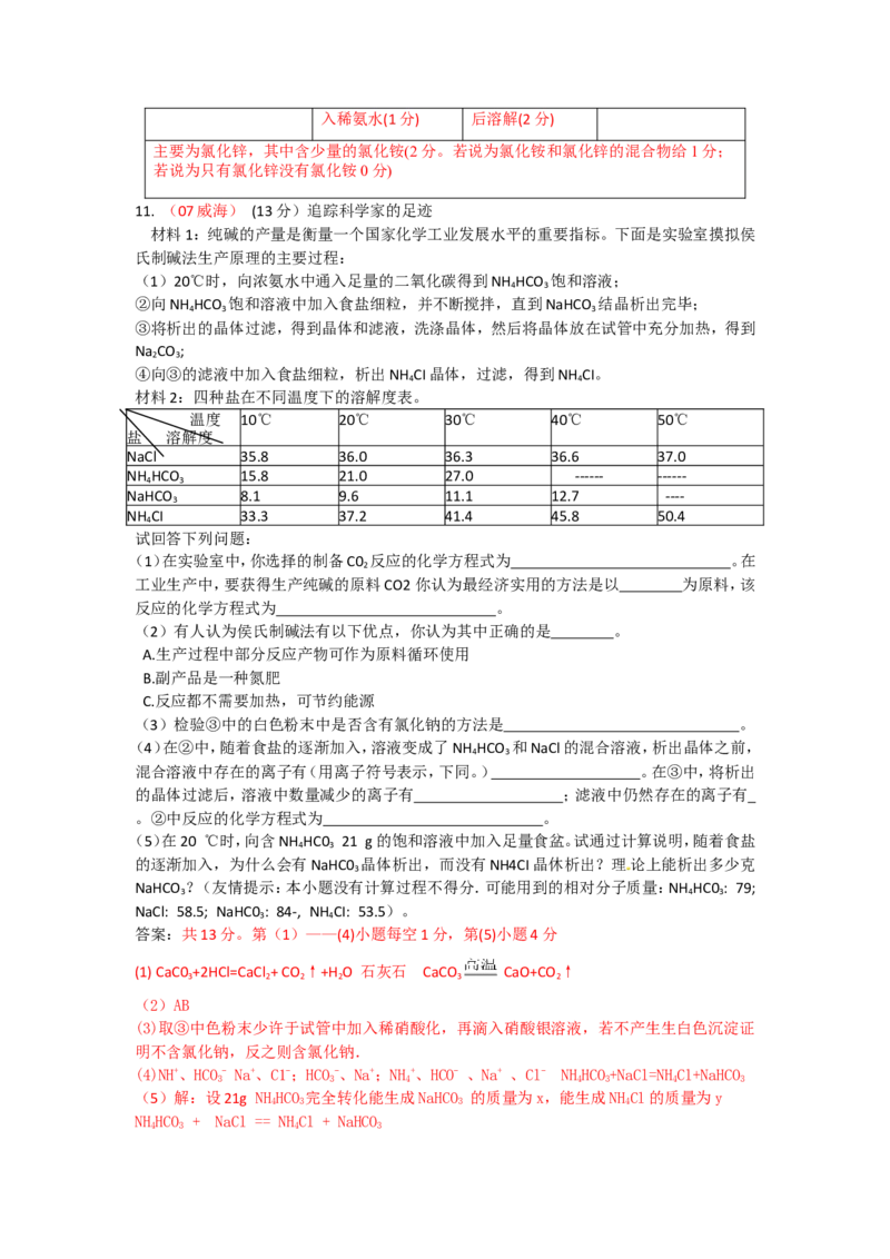 2007-2011五年全国各地中考化学试题分类汇编第十一单元盐化肥_初中化学_01.人教版初中化学_01.初中化学课件PPT--教案--试题_初中化学全套_化学试题