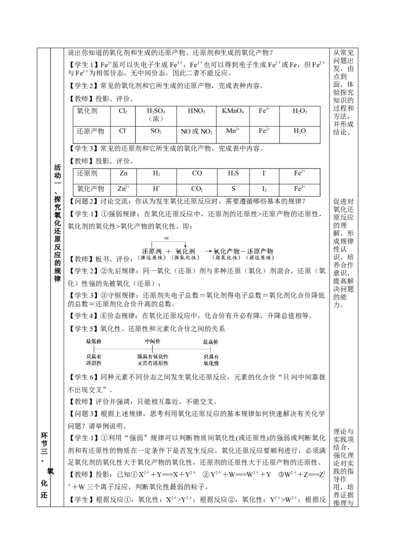 专题2氧化还原反应的应用（教学设计）-（人教版2019必修第一册）_高化_595801221724高中化学新人教版选择性必修一二三电子版教案PPT课件高中试卷_必修一册（人教版）_教学设计