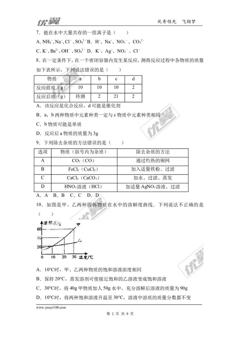 6.2018年湖北省襄阳市中考化学模拟卷（含答案）_初中化学_01.人教版初中化学_01.初中化学课件PPT--教案--试题_初中化学全套(课件--教案--配套)_18年初中化学9年级下_1.RJ九化下[通用]