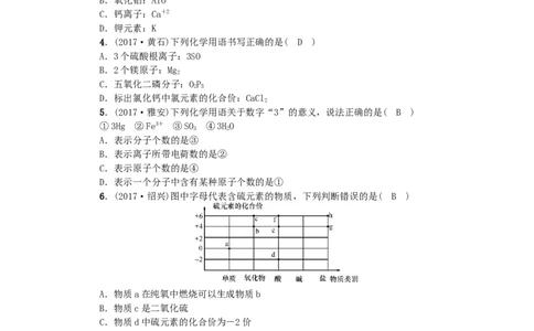 2018年中考化学人教版总复习滚动小专题（三）　化学用语（无答案）_初中化学_01.人教版初中化学_07.初中化学中考总复习_2018年中考化学人教版总复习
