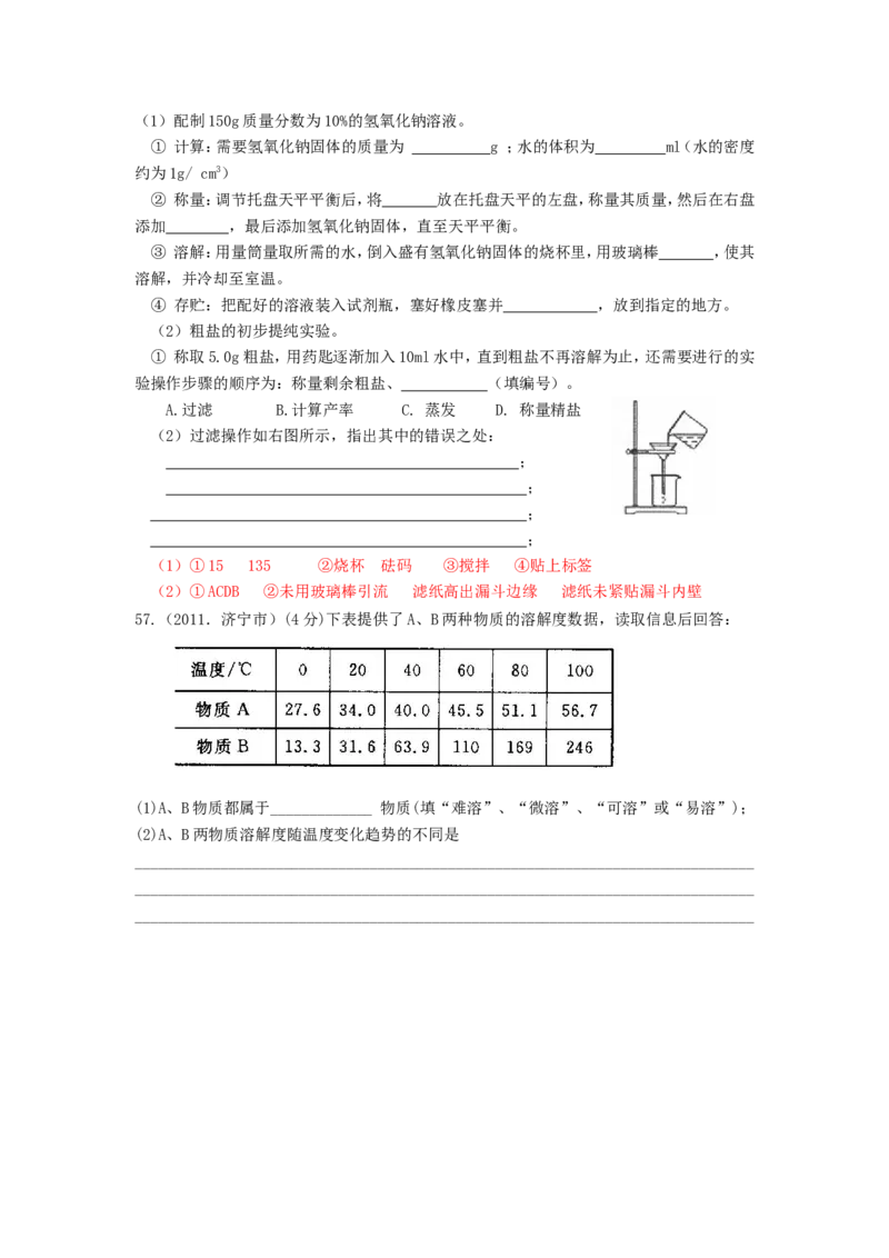 2007-2011五年全国各地中考化学试题分类汇编第九单元溶液_初中化学_01.人教版初中化学_01.初中化学课件PPT--教案--试题_初中化学全套_化学试题