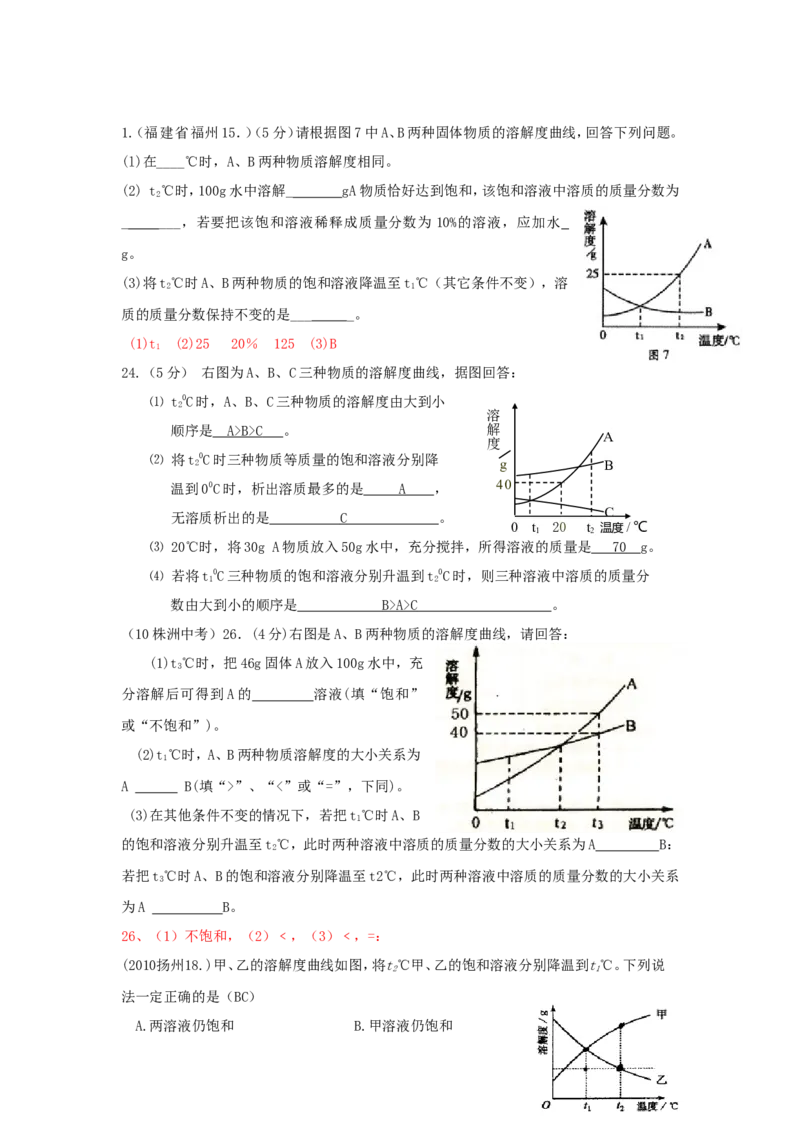 2007-2011五年全国各地中考化学试题分类汇编第九单元溶液_初中化学_01.人教版初中化学_01.初中化学课件PPT--教案--试题_初中化学全套_化学试题