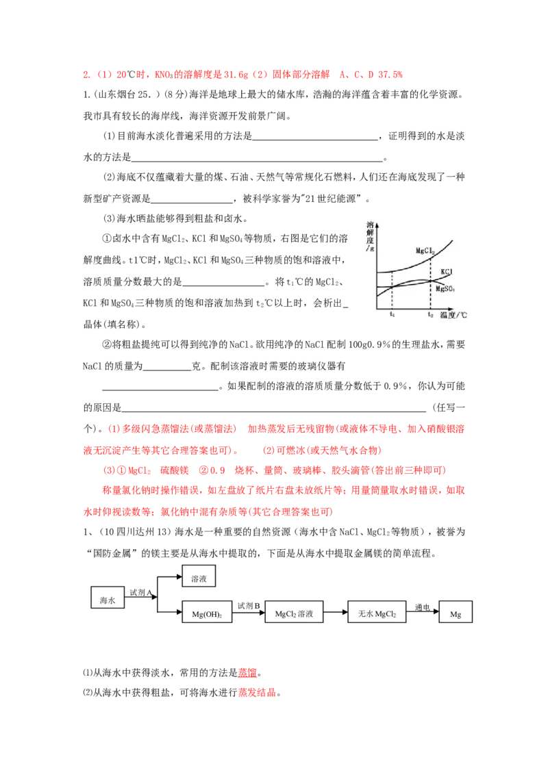 2007-2011五年全国各地中考化学试题分类汇编第九单元溶液_初中化学_01.人教版初中化学_01.初中化学课件PPT--教案--试题_初中化学全套_化学试题