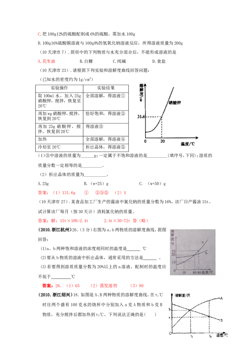 2007-2011五年全国各地中考化学试题分类汇编第九单元溶液_初中化学_01.人教版初中化学_01.初中化学课件PPT--教案--试题_初中化学全套_化学试题