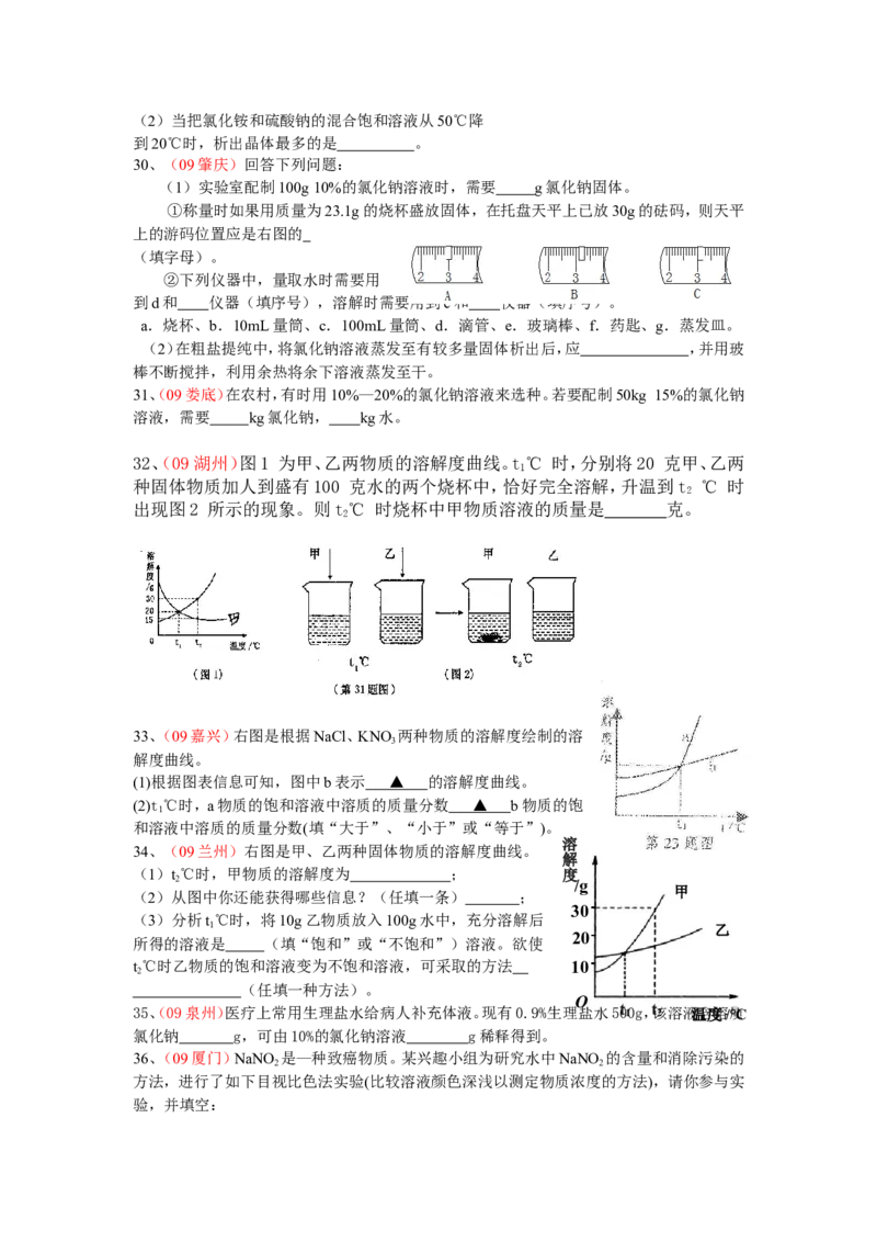 2007-2011五年全国各地中考化学试题分类汇编第九单元溶液_初中化学_01.人教版初中化学_01.初中化学课件PPT--教案--试题_初中化学全套_化学试题