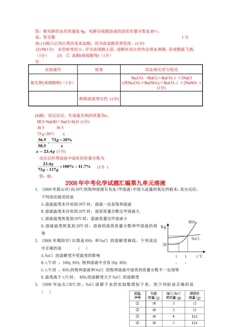2007-2011五年全国各地中考化学试题分类汇编第九单元溶液_初中化学_01.人教版初中化学_01.初中化学课件PPT--教案--试题_初中化学全套_化学试题