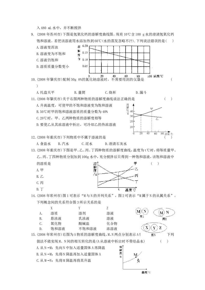 2007-2011五年全国各地中考化学试题分类汇编第九单元溶液_初中化学_01.人教版初中化学_01.初中化学课件PPT--教案--试题_初中化学全套_化学试题