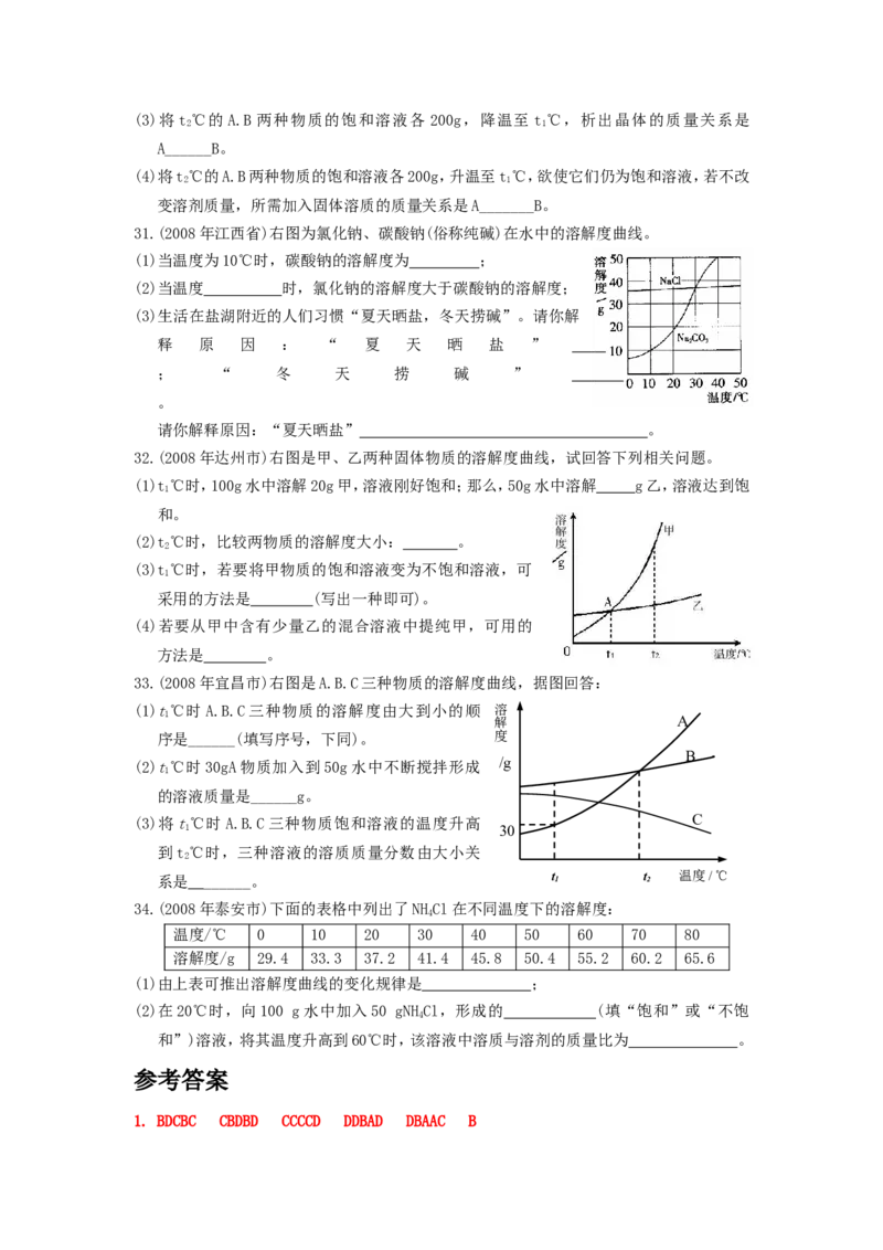 2007-2011五年全国各地中考化学试题分类汇编第九单元溶液_初中化学_01.人教版初中化学_01.初中化学课件PPT--教案--试题_初中化学全套_化学试题