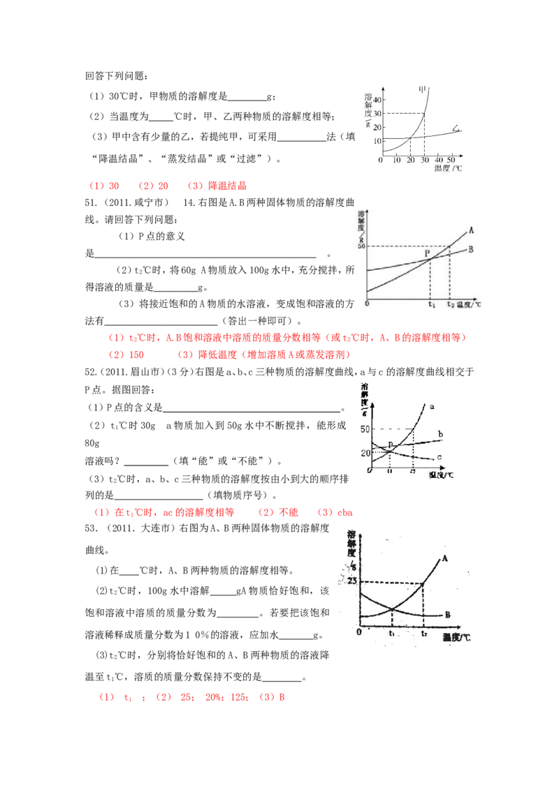 2007-2011五年全国各地中考化学试题分类汇编第九单元溶液_初中化学_01.人教版初中化学_01.初中化学课件PPT--教案--试题_初中化学全套_化学试题