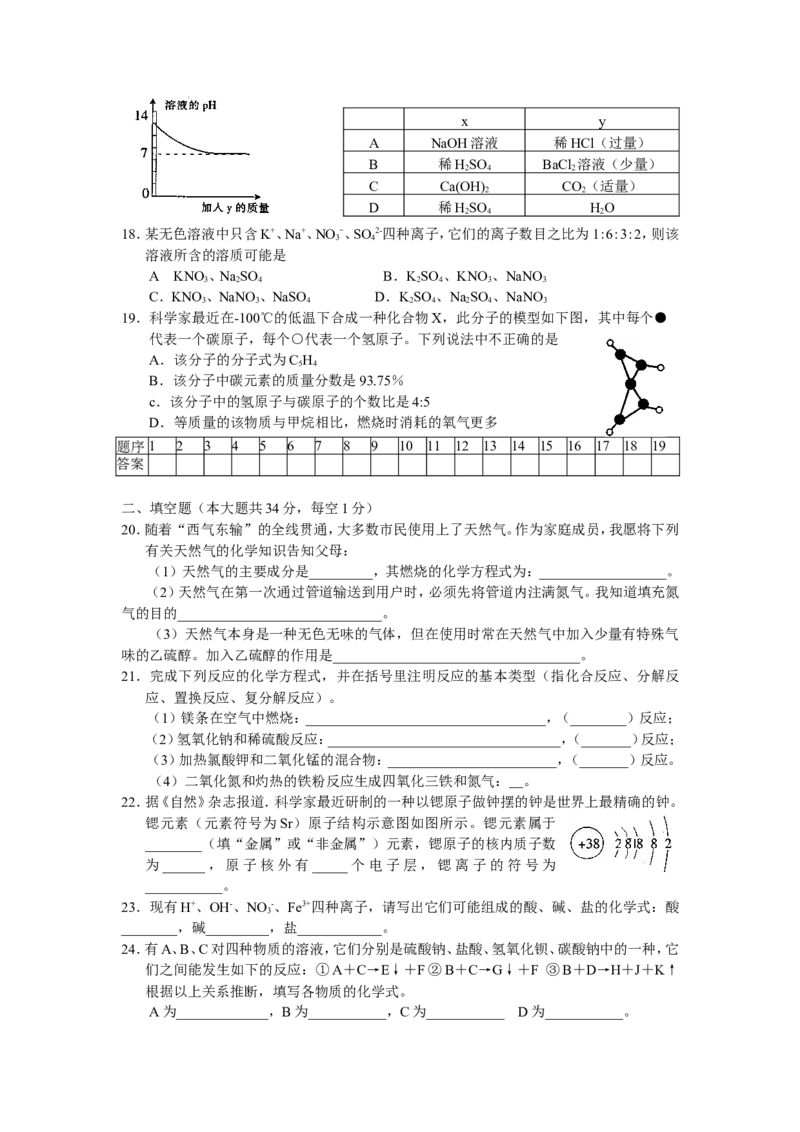 2007年湖南省初中学生化学素质和实验能力竞赛初赛试题_初中化学_01.人教版初中化学_01.初中化学课件PPT--教案--试题_初中化学全套_化学试题_2007年全国各省初中化学竞赛初赛题汇编
