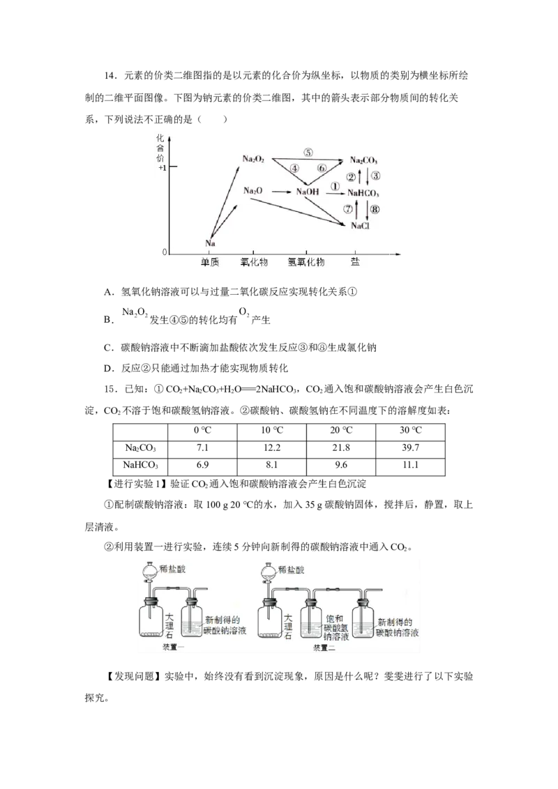 专题2两种重要的钠盐（分层作业）-（人教版2019必修第一册）（原卷版）_高化_595801221724高中化学新人教版选择性必修一二三电子版教案PPT课件高中试卷_必修一册（人教版）_分层作业