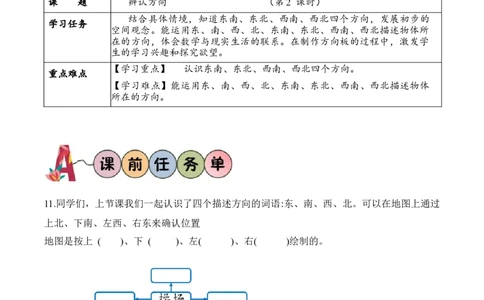 第二单元第2课时辨认方向（学习任务单）-（北师大版）_26春北师大版数学二下_19、赠送其它资料_二年级数学下册（北师大版）_旧版_二年级数学下册（北师大版）_学习任务单