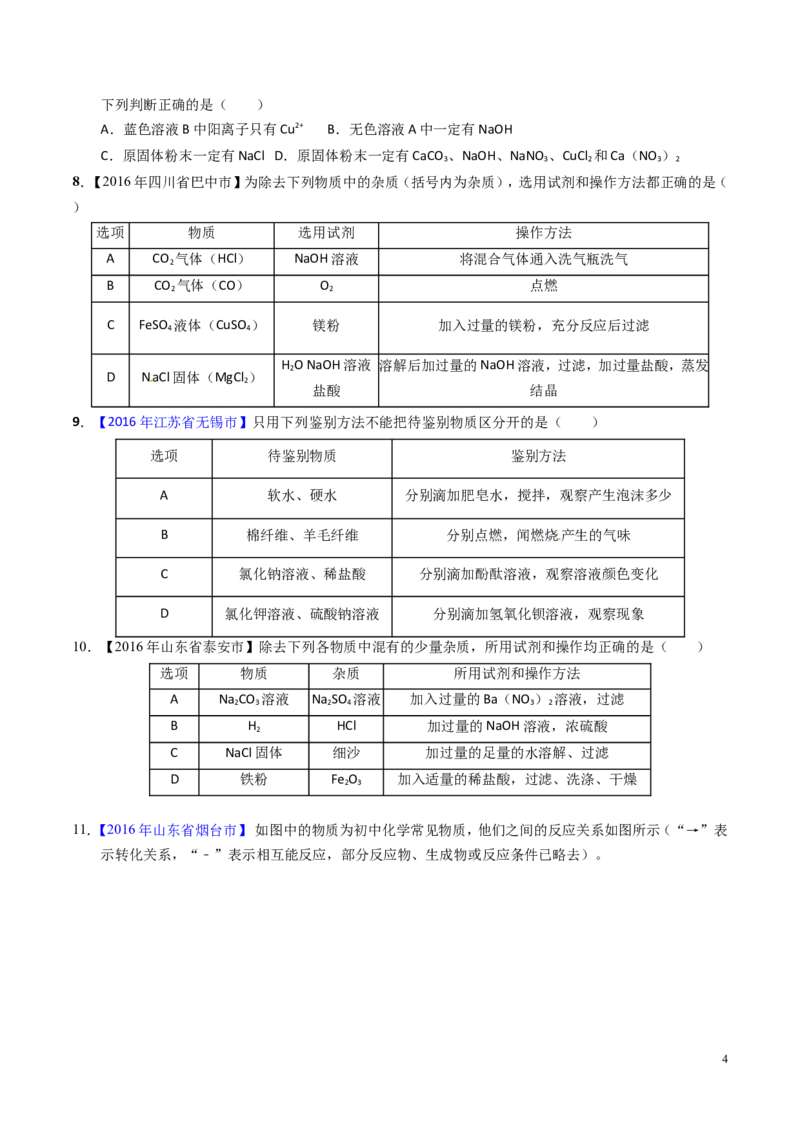专题21物质的检验、辨别和推断（测）-备战2017年中考化学二轮复习讲练测（原卷版）_初中化学_01.人教版初中化学_07.初中化学中考总复习