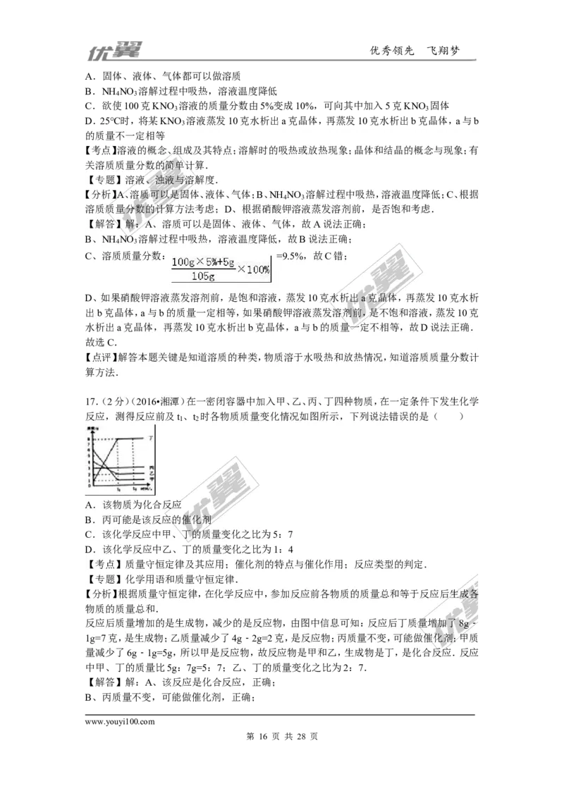 2016年湖南省湘潭市中考化学试题（word版，含解析）_初中化学_01.人教版初中化学_01.初中化学课件PPT--教案--试题_初中化学全套(课件--教案--配套)_18年初中化学9年级上