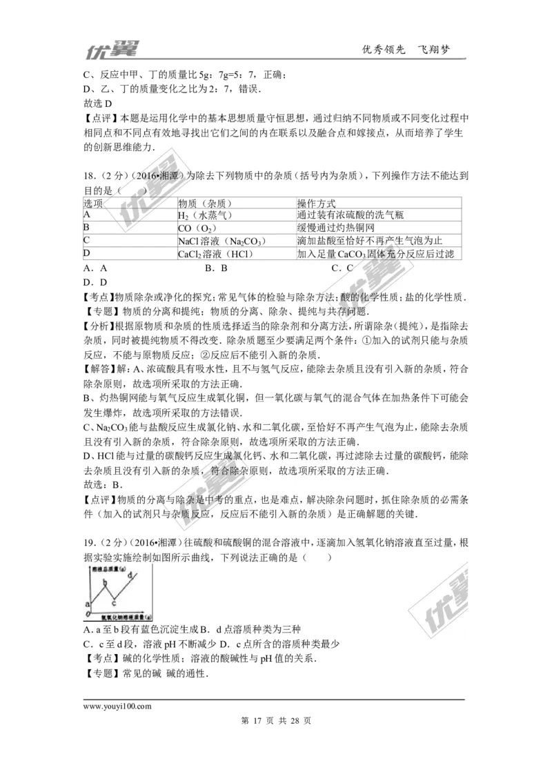 2016年湖南省湘潭市中考化学试题（word版，含解析）_初中化学_01.人教版初中化学_01.初中化学课件PPT--教案--试题_初中化学全套(课件--教案--配套)_18年初中化学9年级上