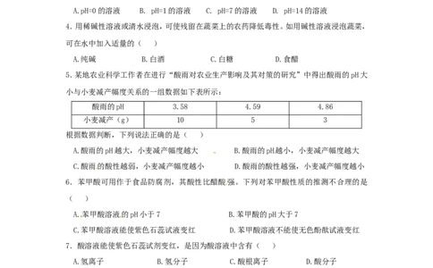 初中化学九年级下册同步练习及答案第10单元课题1酸和碱_初中化学_01.人教版初中化学_01.初中化学课件PPT--教案--试题_初中化学18年试卷_人教版九年级化学下册2018