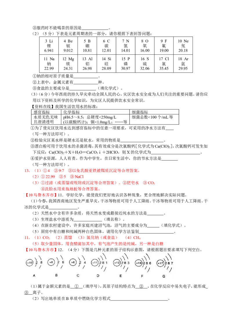 2007-2011五年全国各地中考化学试题分类汇编第四单元物质构成的奥秘_初中化学_01.人教版初中化学_01.初中化学课件PPT--教案--试题_初中化学全套_化学试题