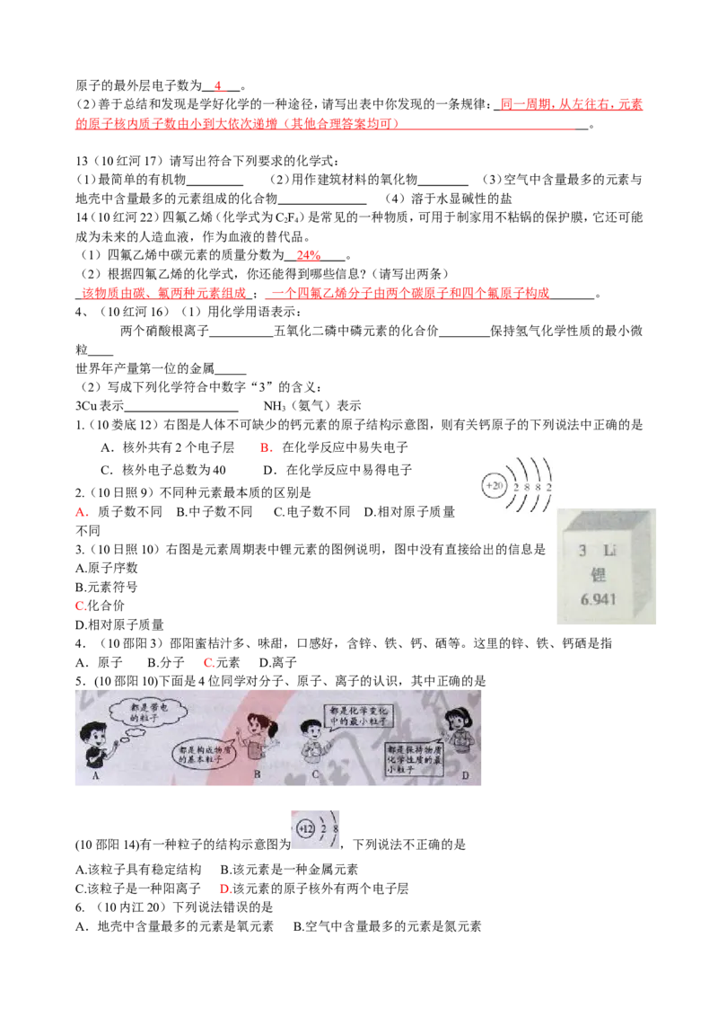 2007-2011五年全国各地中考化学试题分类汇编第四单元物质构成的奥秘_初中化学_01.人教版初中化学_01.初中化学课件PPT--教案--试题_初中化学全套_化学试题