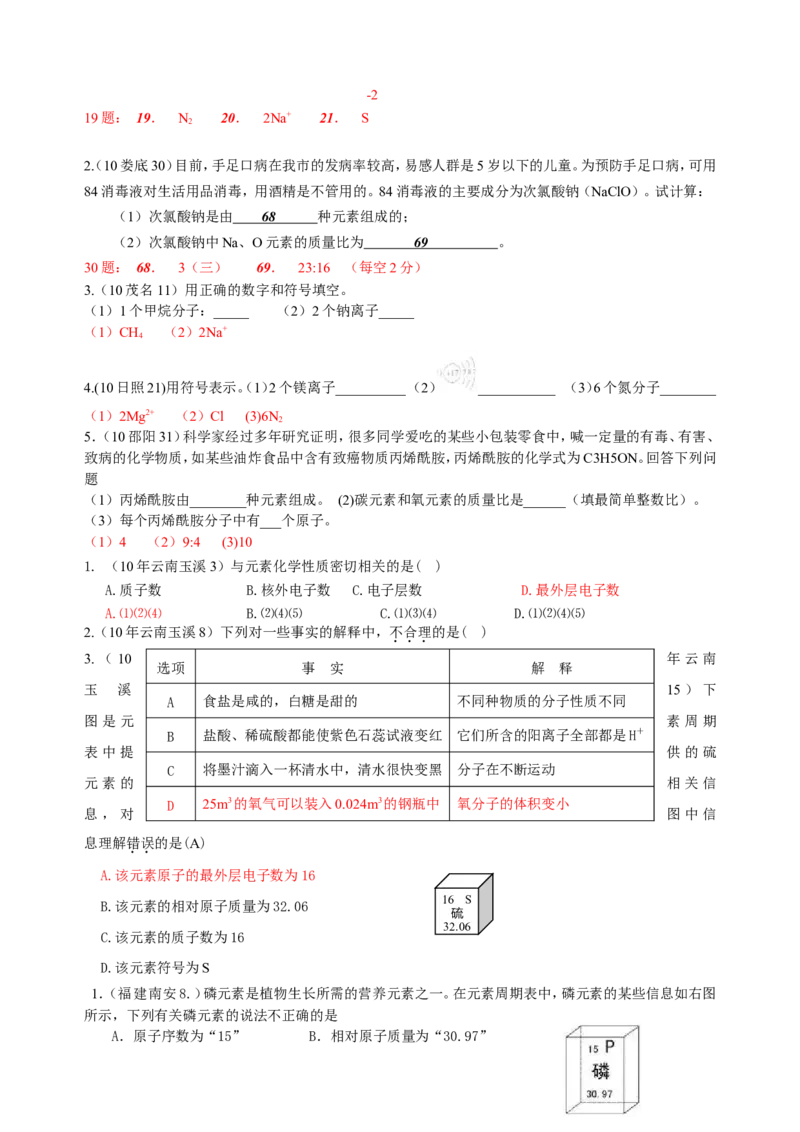 2007-2011五年全国各地中考化学试题分类汇编第四单元物质构成的奥秘_初中化学_01.人教版初中化学_01.初中化学课件PPT--教案--试题_初中化学全套_化学试题