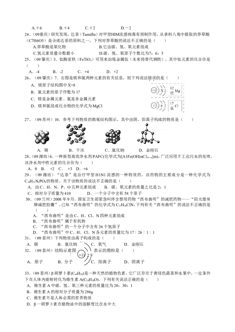 2007-2011五年全国各地中考化学试题分类汇编第四单元物质构成的奥秘_初中化学_01.人教版初中化学_01.初中化学课件PPT--教案--试题_初中化学全套_化学试题