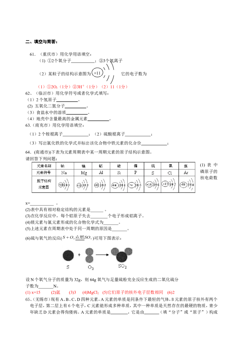 2007-2011五年全国各地中考化学试题分类汇编第四单元物质构成的奥秘_初中化学_01.人教版初中化学_01.初中化学课件PPT--教案--试题_初中化学全套_化学试题