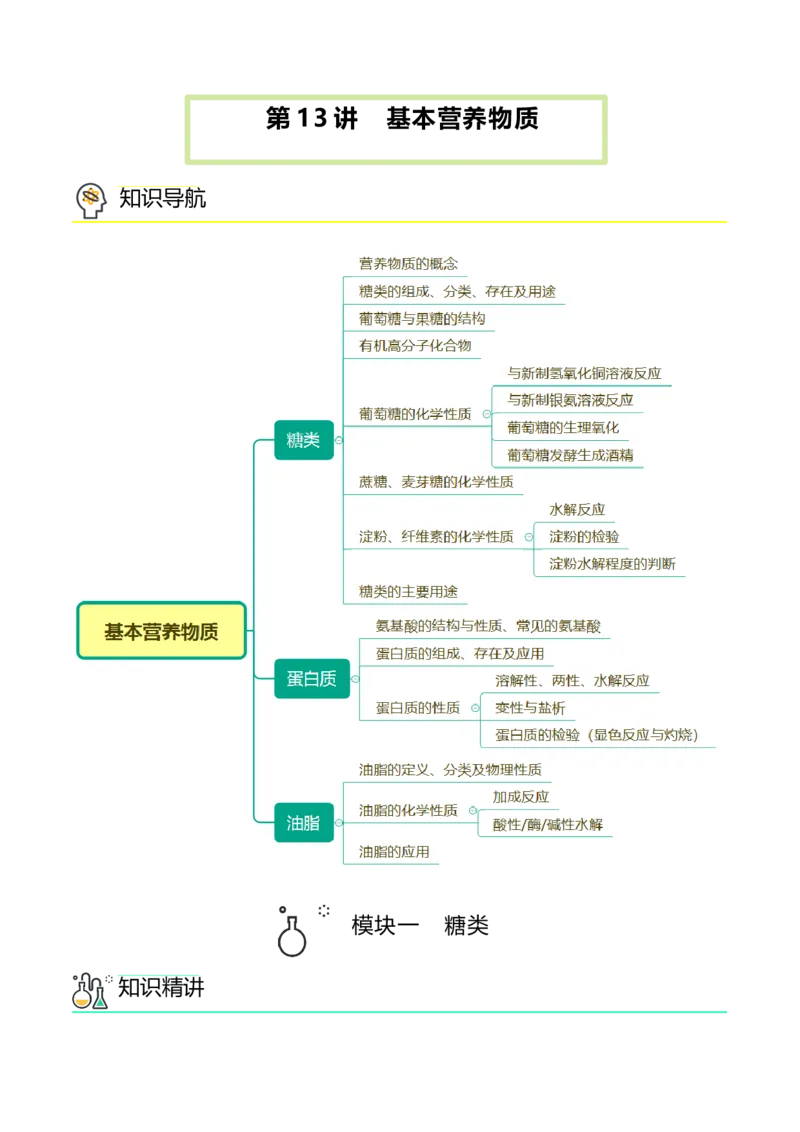 第13讲基本营养物质（教师版）-精准提分2020-2021学年高一化学必修第二册同步培优（新教材人教版）_高化_2025春-人教版高中化学_02新版高中化学必修二_6.培优课件+讲义
