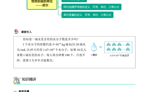 第15讲物质的量的单位&mdash;&mdash;摩尔（教师版）-（人教版2019）_高化_595801221724高中化学新人教版选择性必修一二三电子版教案PPT课件高中试卷_必修一册（人教版）_讲义