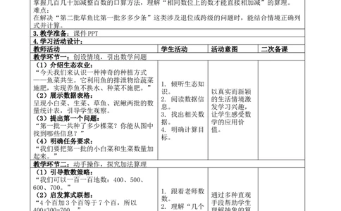 第六单元：大数加与减（一）_26春北师大版数学二下_00、教案共6套完整版表格式+文档式整册+课时word版_第4套表格式核心素养教案（无反思）