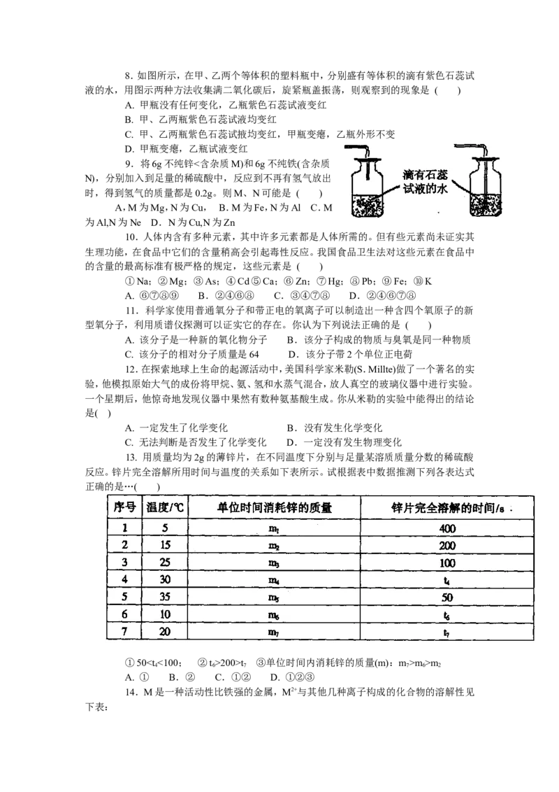 2007年全国初中化学竞赛黑龙江省赛区初赛试题_初中化学_01.人教版初中化学_01.初中化学课件PPT--教案--试题_初中化学全套_化学试题_2007年全国各省初中化学竞赛初赛题汇编