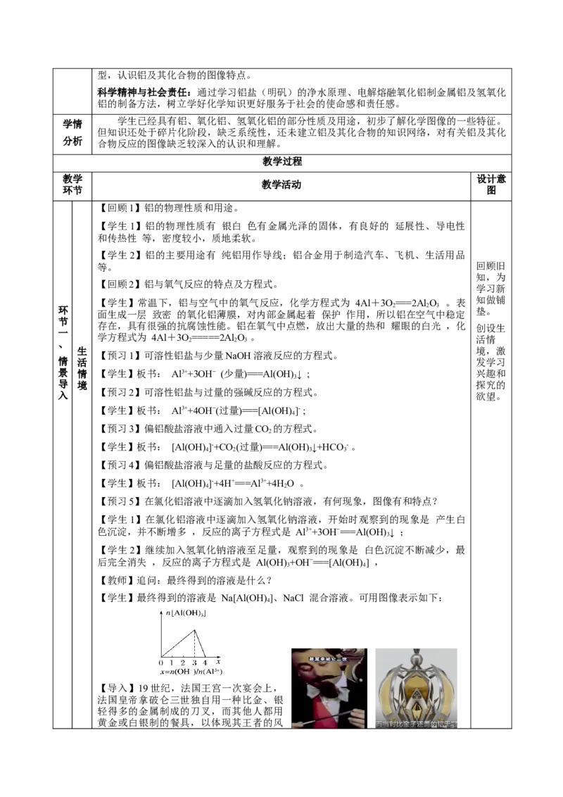 专题3铝及其化合物的转化及图像（教学设计）-（人教版2019必修第一册）_高化_595801221724高中化学新人教版选择性必修一二三电子版教案PPT课件高中试卷_必修一册（人教版）_教学设计