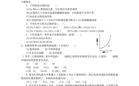 1992年全国初中奥林匹克化学竞赛试题_初中化学_01.人教版初中化学_01.初中化学课件PPT--教案--试题_初中化学全套_化学试题