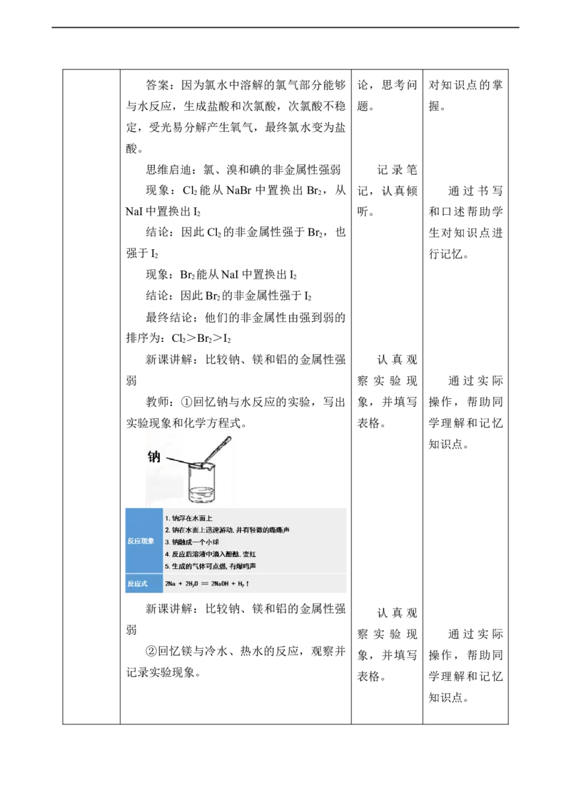 《实验活动3同周期、同主族元素性质的递变》名师精品教案教学_高化_2025春-人教版高中化学_01新版高中化学必修一_8.课件+教案_教案（赠送参考）
