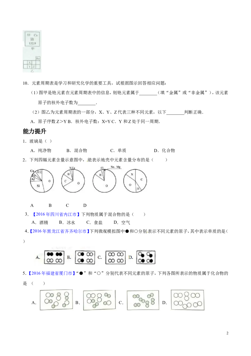 专题02物质的组成和分类（练）-备战2017年中考化学二轮复习讲练测（原卷版）_初中化学_01.人教版初中化学_07.初中化学中考总复习