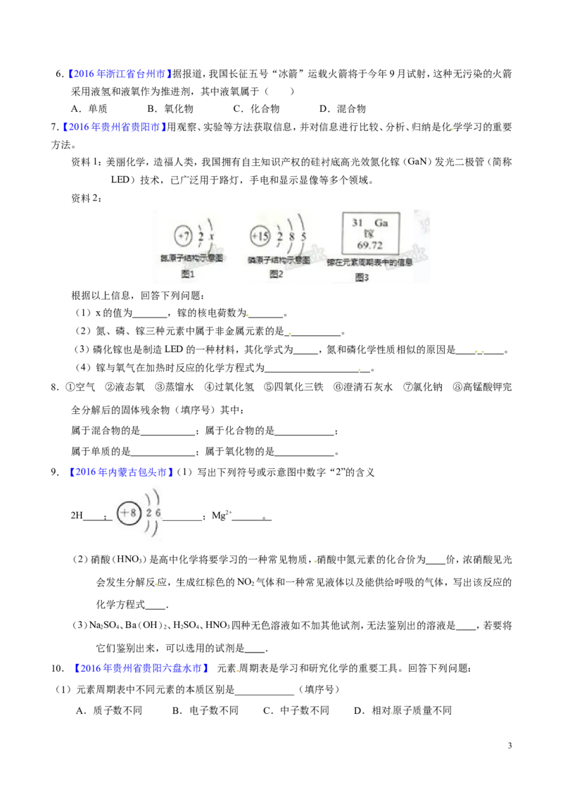 专题02物质的组成和分类（练）-备战2017年中考化学二轮复习讲练测（原卷版）_初中化学_01.人教版初中化学_07.初中化学中考总复习