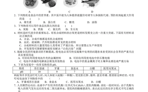 人教版九年级化学下册+第12单元+化学与生活+测试题_初中化学_01.人教版初中化学_01.初中化学课件PPT--教案--试题_初中化学&mdash;课件&mdash;教案&mdash;试题-推荐_9年级下课件教案试题_第12单元