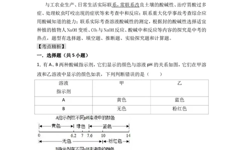 2018年中考化学考点复习：2018年中考化学考点复习：第10讲酸和碱（考点解读＋考点精析）_初中化学_01.人教版初中化学_07.初中化学中考总复习_2018年中考化学考点复习