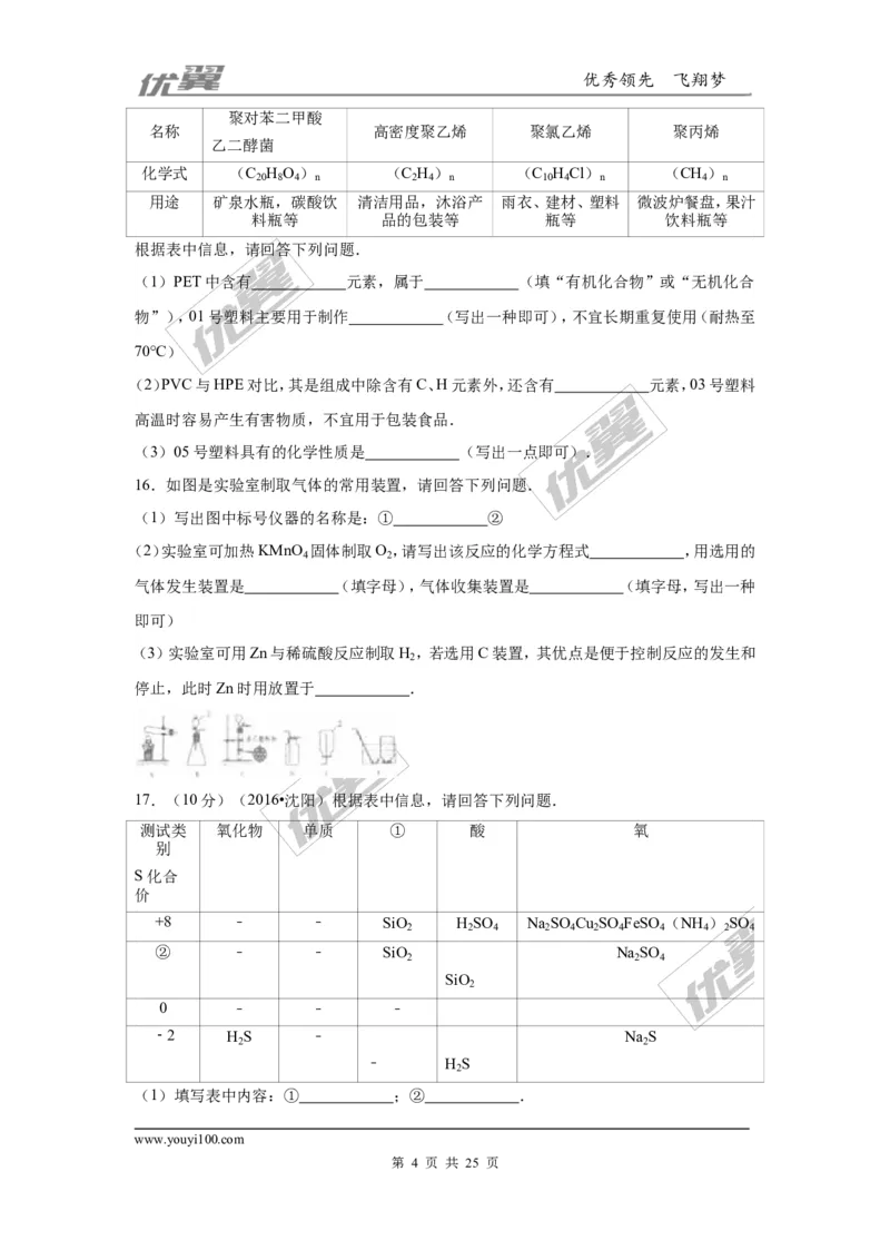 2016年辽宁省沈阳市中考化学试题（word版，含解析）_初中化学_01.人教版初中化学_01.初中化学课件PPT--教案--试题_初中化学全套(课件--教案--配套)_18年初中化学9年级上