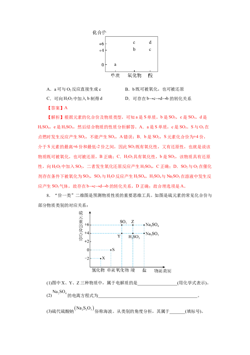 实验活动5不同价态含硫物质的转化（导学案）（解析版）_高化_595801221724高中化学新人教版选择性必修一二三电子版教案PPT课件高中试卷_必修二册（人教版）_导学案